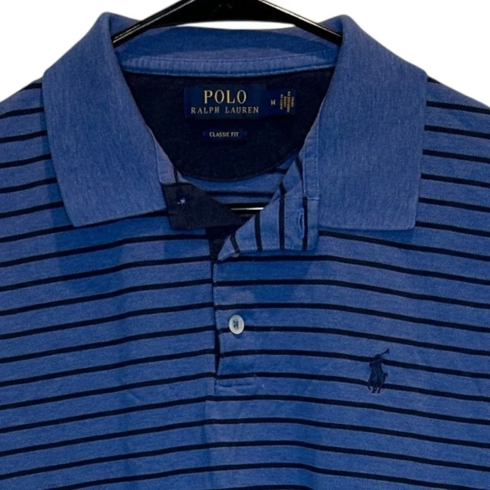 Polo Ralph Lauren Men's Classic Fit Striped‎ Cotton Polo Shirt Blue Navy Medium